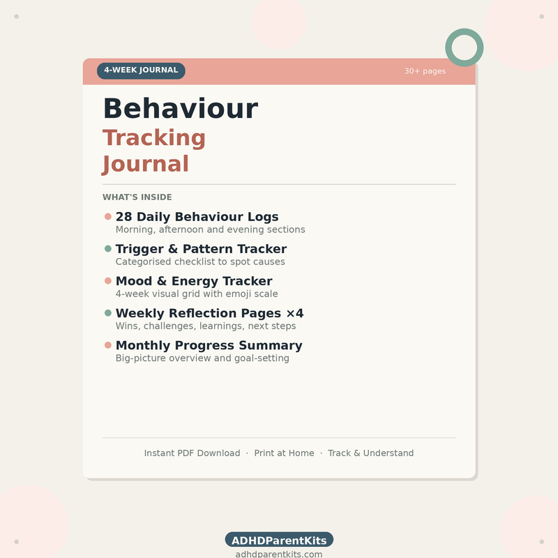 ADHD Behaviour Tracking Journal — 4-Week Printable Log for Parents