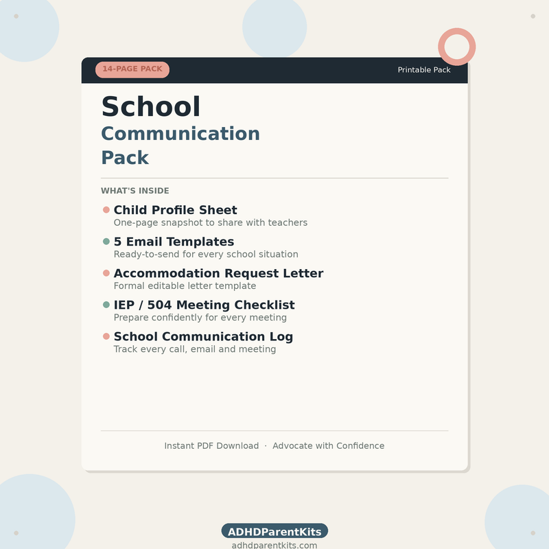 ADHD School Communication Pack — Printable Templates for Parents